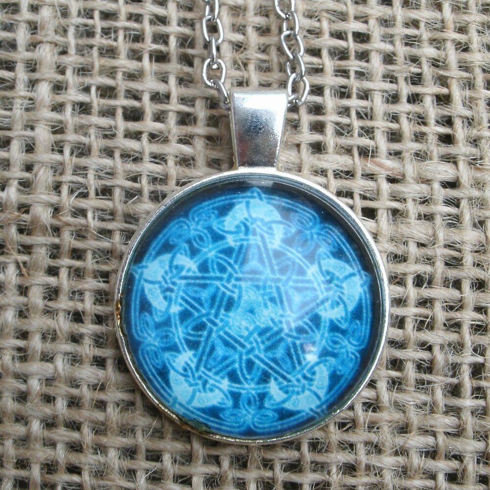 Lotus Flower Pentacle Glass Cabochon Pendant Necklace